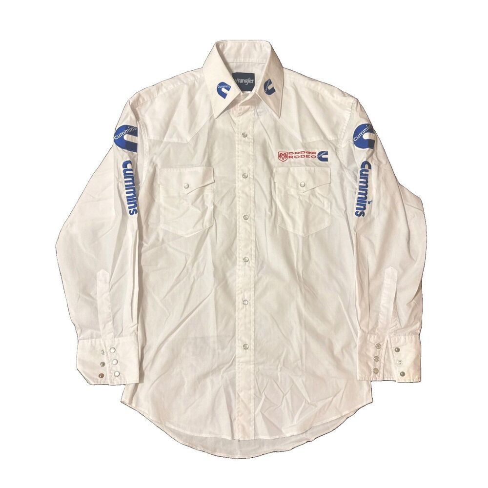 Vintage White Wrangler Cummins button-up shirt, 14 1/2-33